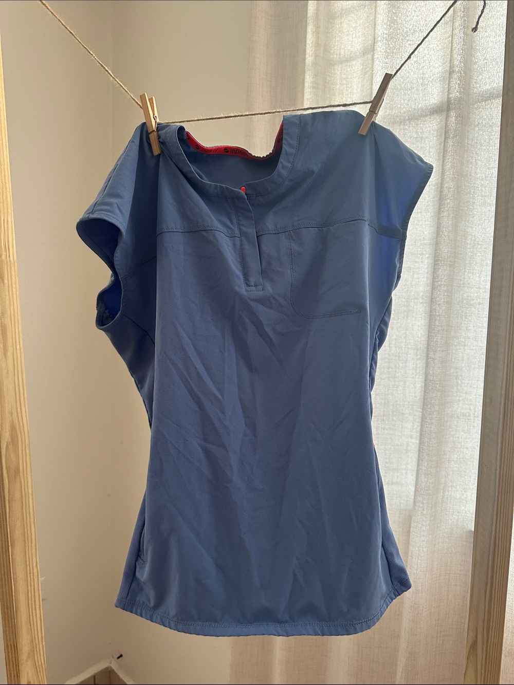 INFINITY Ceil Blue Scrub Top with Red Trim